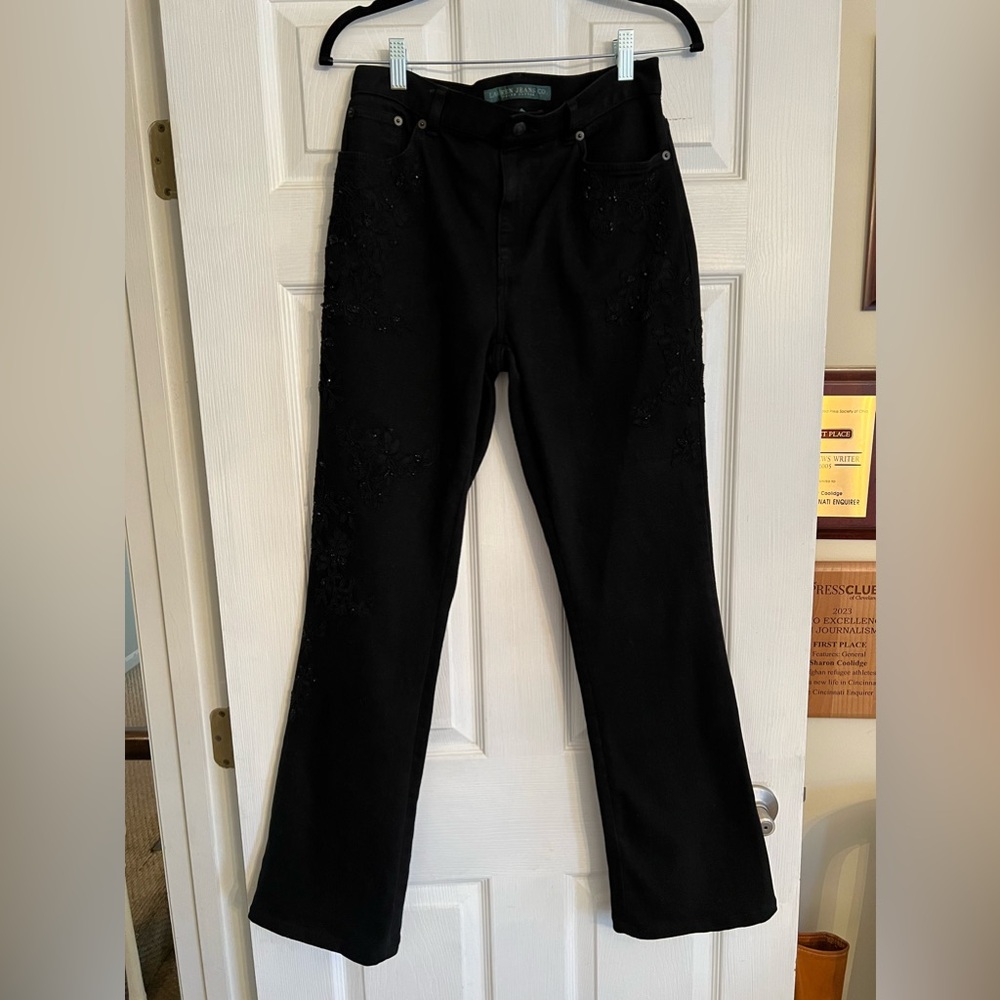 Lauren Jeans Black Embroidered Beaded Straight Leg 4 - Picture 4 of 7